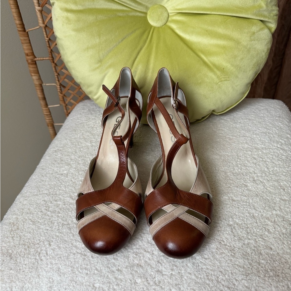Brown and Cream Leather Women's Shoes - Picture 6 of 12